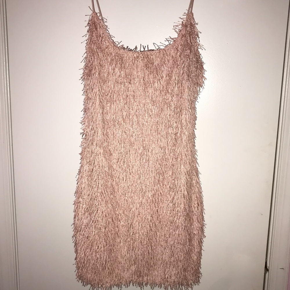 Pink strapy fringe bodycon dress